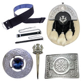 Men's Full Dress Sporran 5 Pieces Set, Scottish Kilt Sporran Kilt Belt Buckle Thistle Chrome Finish - Scottish Pin & Brooches