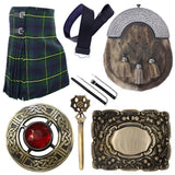 Scottish Kilt Outfit6 pcs Set For Men-Traditional Highland Wear Full dress kilt Sporran , Kilt Belt with Buckle Thistle Antique, Leather Kilt Belt