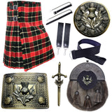 Full Dress Kilt Set for men- Tartan Kilt 7 pieces Highland Wear set, Leather Sporran Kilt Belt with Buckle , traditional Kilt Outfit With Accessories