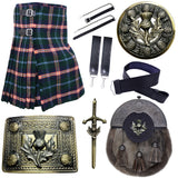 7 pieces Scottish Kilt Set for men- Tartan Kilt Highland Wear, Leather Sporran Kilt Belt with Buckle , traditional Kilt Outfit With Accessories