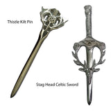 Thistle Kilt Pin- Stag Head Celtic Sword