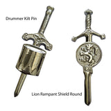 Drummer Kilt Pin-Lion Rampant Shield Round