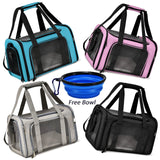 Portable Pet Carrier Bag, Top Opening, Removable Mat and Breathable Mesh, Airline Approved Pet Carrier Foldable Transport Carrier for Dogs and Cats, with Shoulder Strap and Pet Bowl